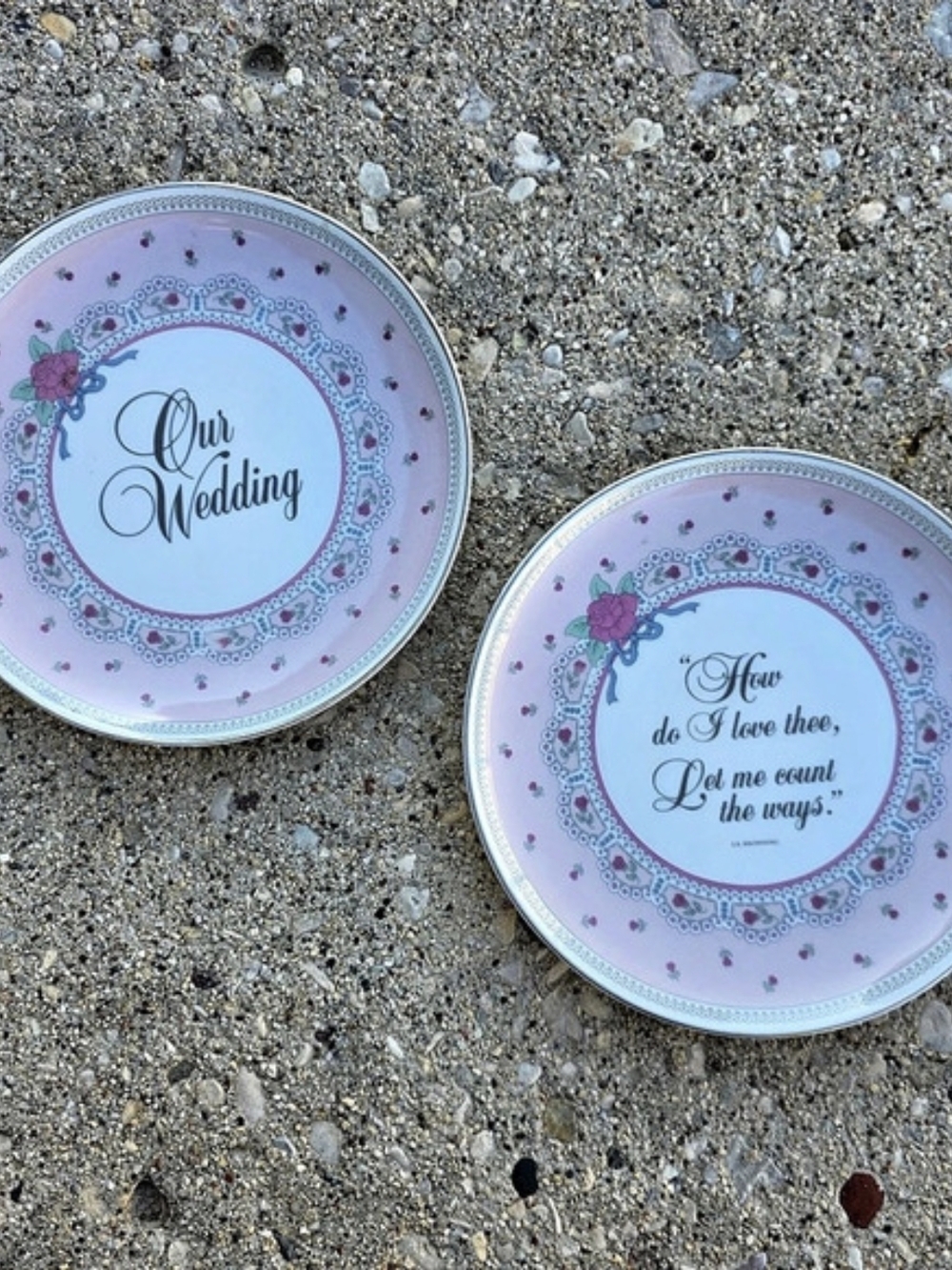 Queen Anne's Lace Our Wedding / How Do I Love Thee Pink & Blue Wedding Plates